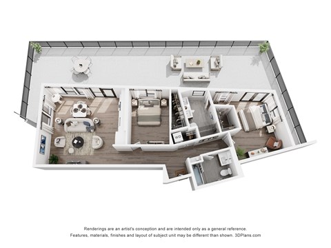 Floor plan for 2 beds, 2 baths, 1162 sqft